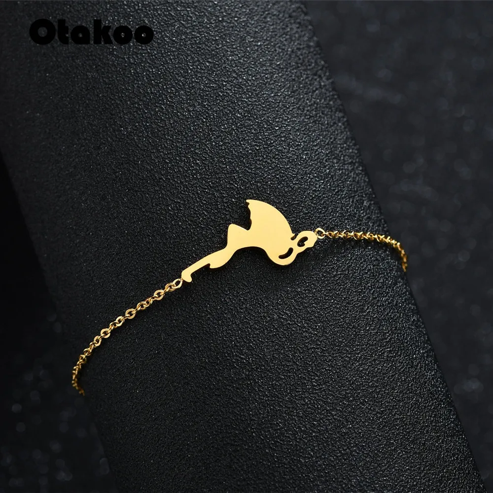 Otakoo Simple Jewelry Bird Flamingo Crane Bracelet For Women Stainless Steel Cute Animal Bracelets Drop Shipping | Украшения и