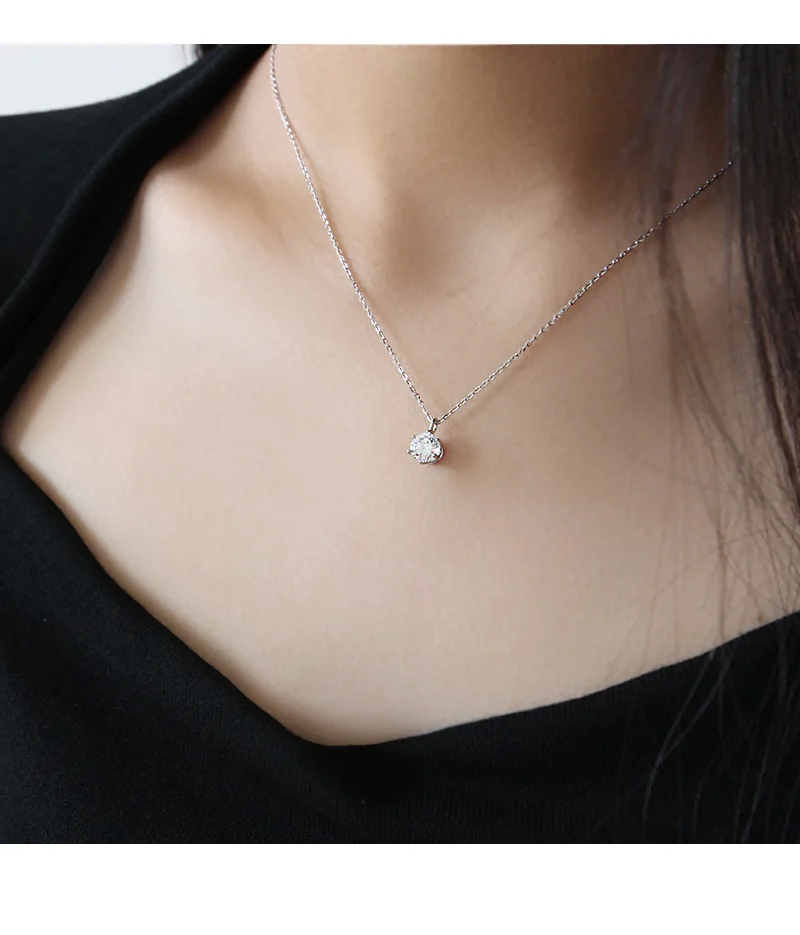 

Authentic S925 Sterling Silver Necklace 6MM Zircon ZC With Princess-cut Crystal Necklace Women Wedding Party Gift Fine D Short