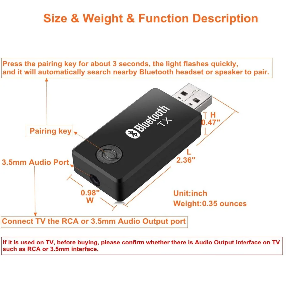 LBSC Bluetooth Transmitter Connected to 3.5mm Audio Devices USB Powered Stream Music from an Older Non-Bluetooth Device . | Электроника