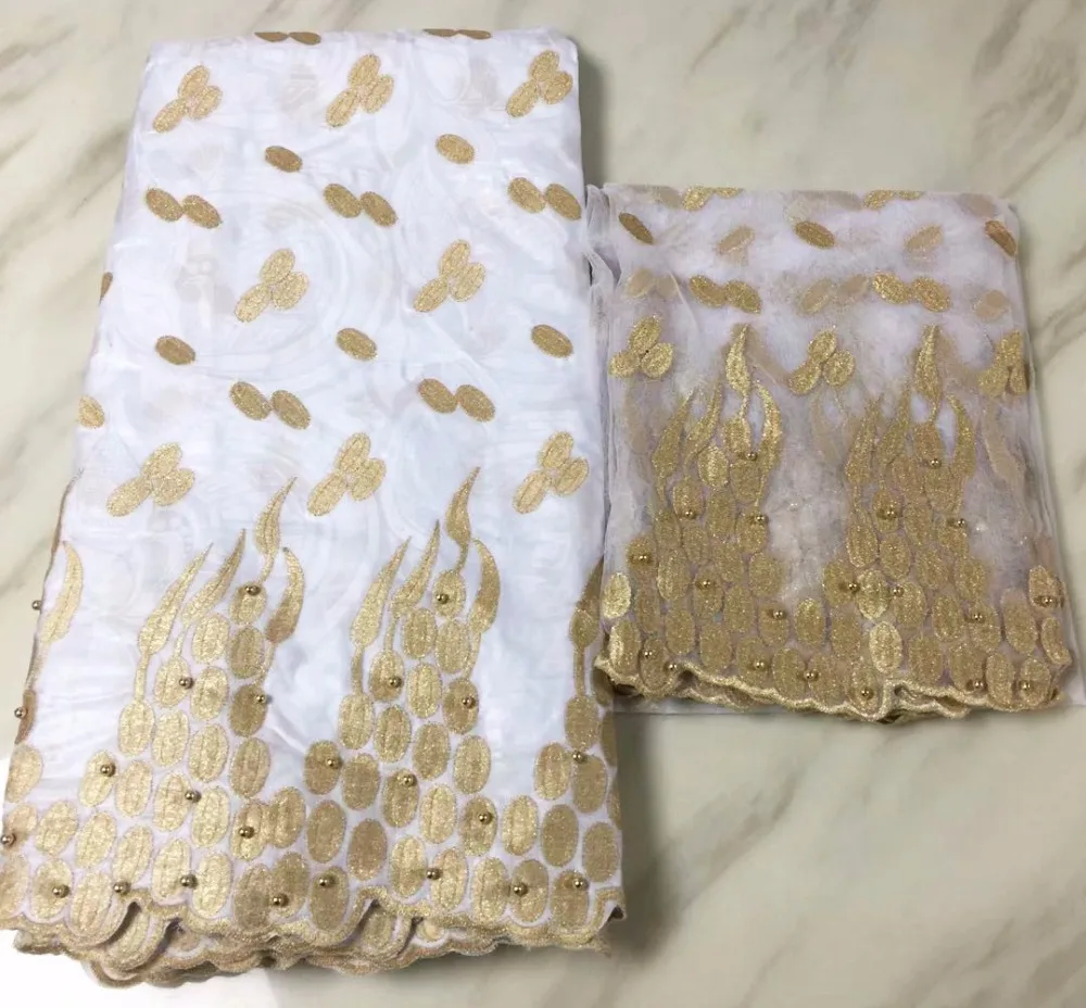 

5yards African Lace with 2yards French Net Lace High Quality Riche Lace Fabric Latest Bazin Riche getzner PLL-15