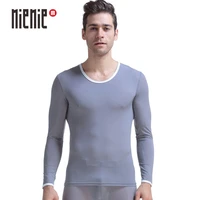 new male underwear elastic thin silky translucent viscose o neck long sleeve slim only basic top