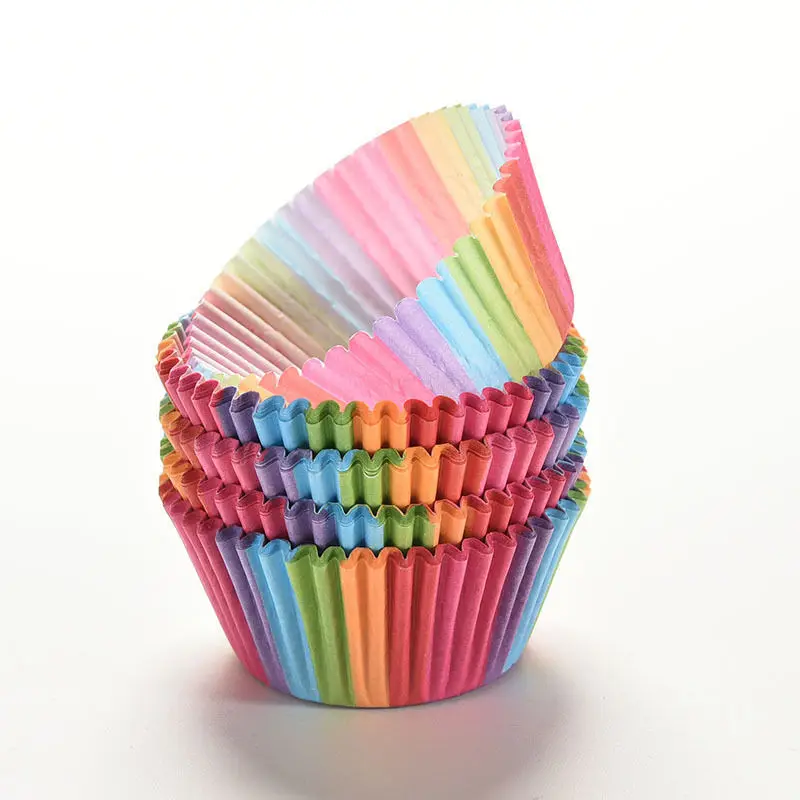 

100pcs Color Rainbow Paper Cup PVC Anti-oil Cupcake Paper Baking Cup Muffin Cases Cake Mold Decorative Kitchen Accessories