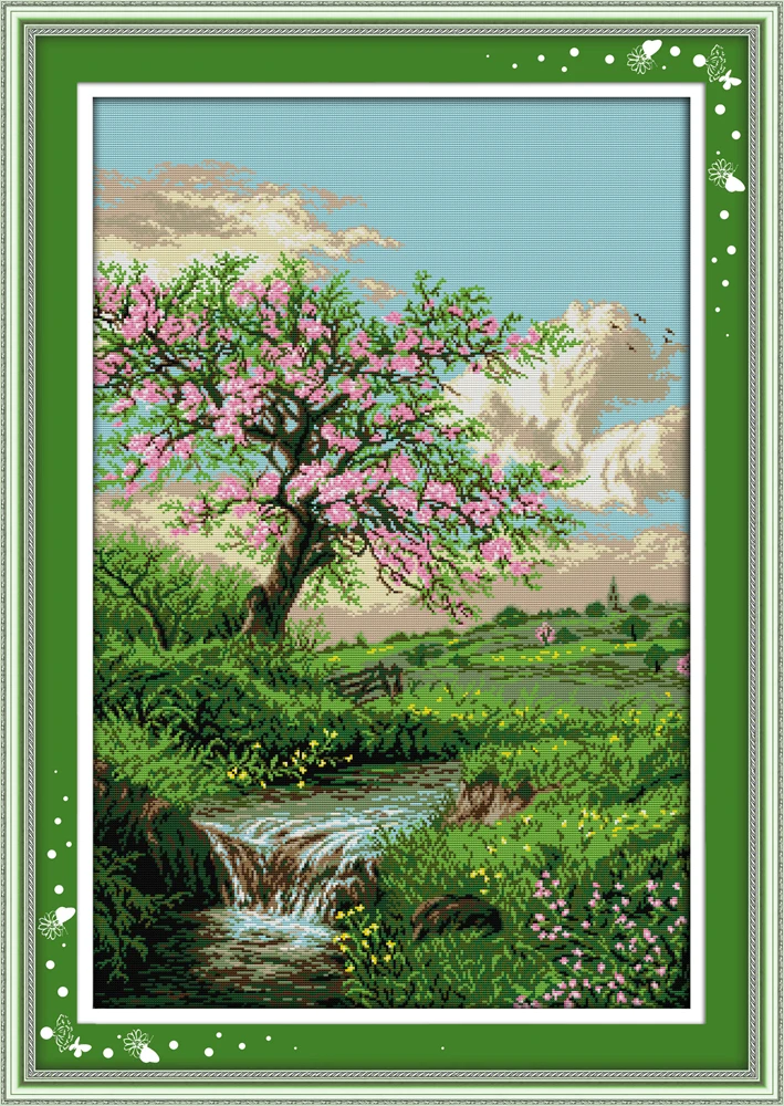 

The peaches blossom in spring counted printed on fabric DMC 14CT 11CT Cross Stitch kitsembroidery needlework Sets Home Decor
