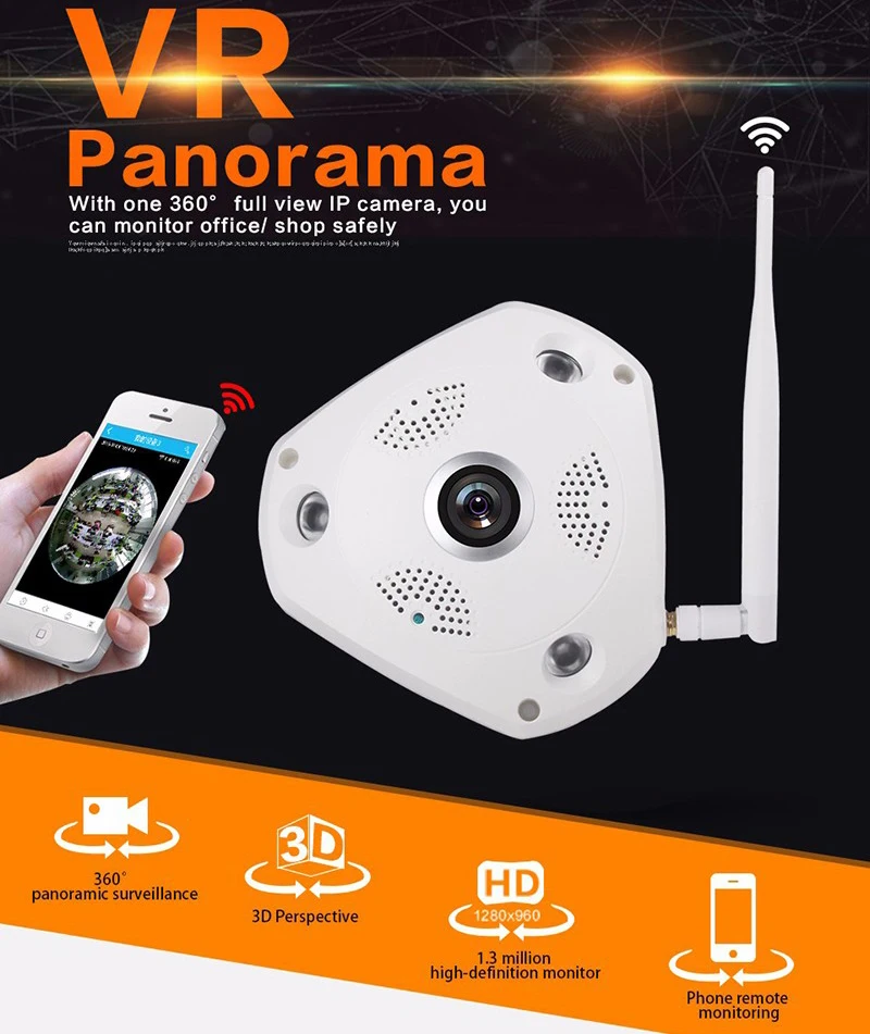 Techege 2016 1280*960 360 Degree Fisheye Panoramic Camera HD Wireless VR Panorama IP camera P2P Indoor Cam Security WiFi | Безопасность