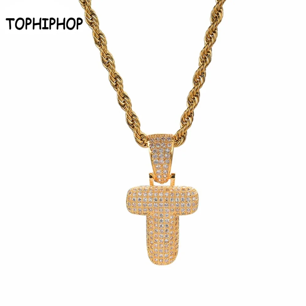 

TOPHIPHOP Letter Pendant Necklace with Rope Chain Pave AAA CZ Fashion Hip Hop Jewelry Gift Ladies Accessories