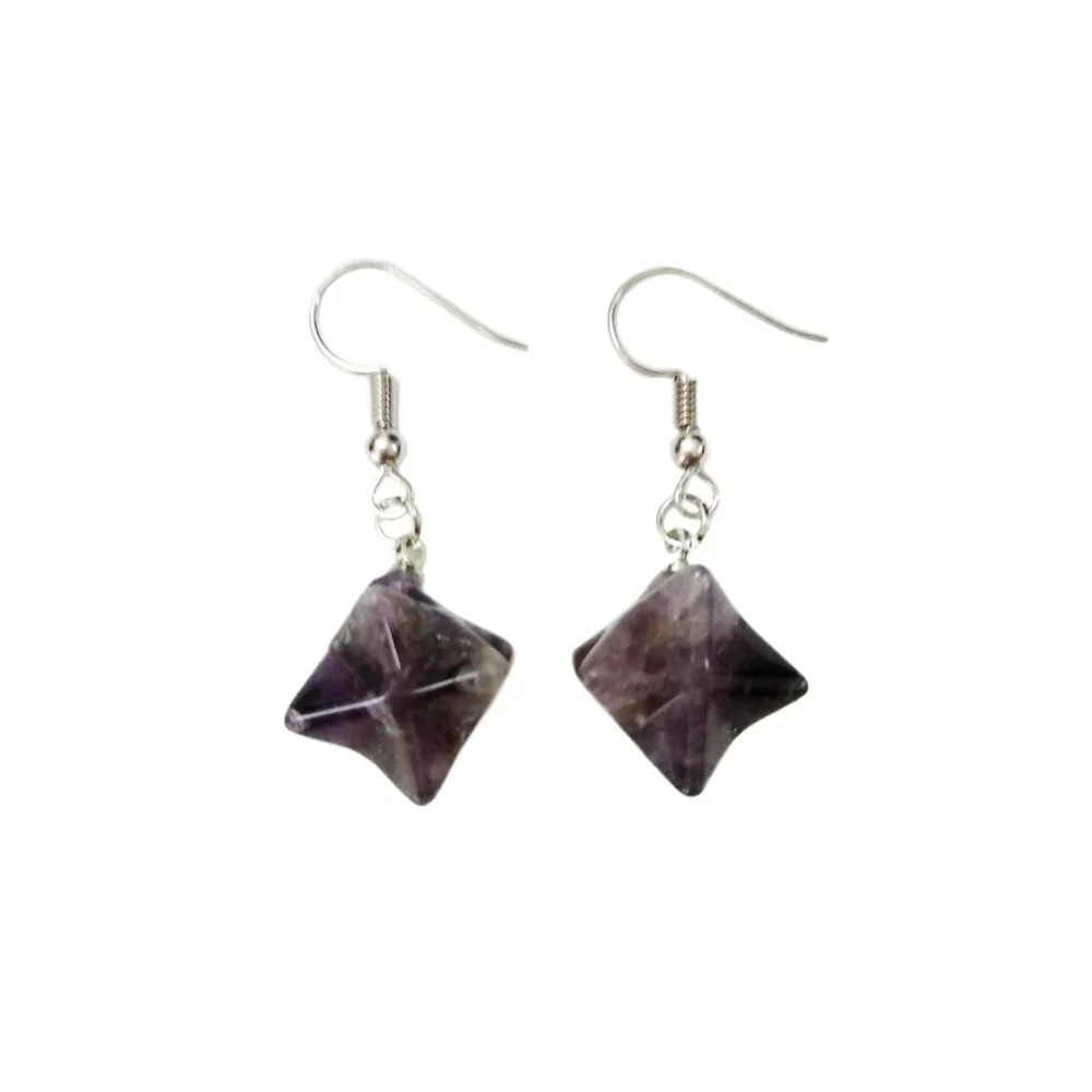 Carved Merkaba Star Quartz Crystal Stone Sacred Geometry Natural Geometric Earrings Silver Plated Hook 1 Pair | Дом и сад