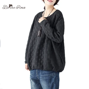 BelineRosa 2019 женская Простой Черный Цвет Женщины Топы Толстовки Осень Хлопок Женщины Топы 4XL 5XL Плюс Размер Женская Одежда BSDM0069