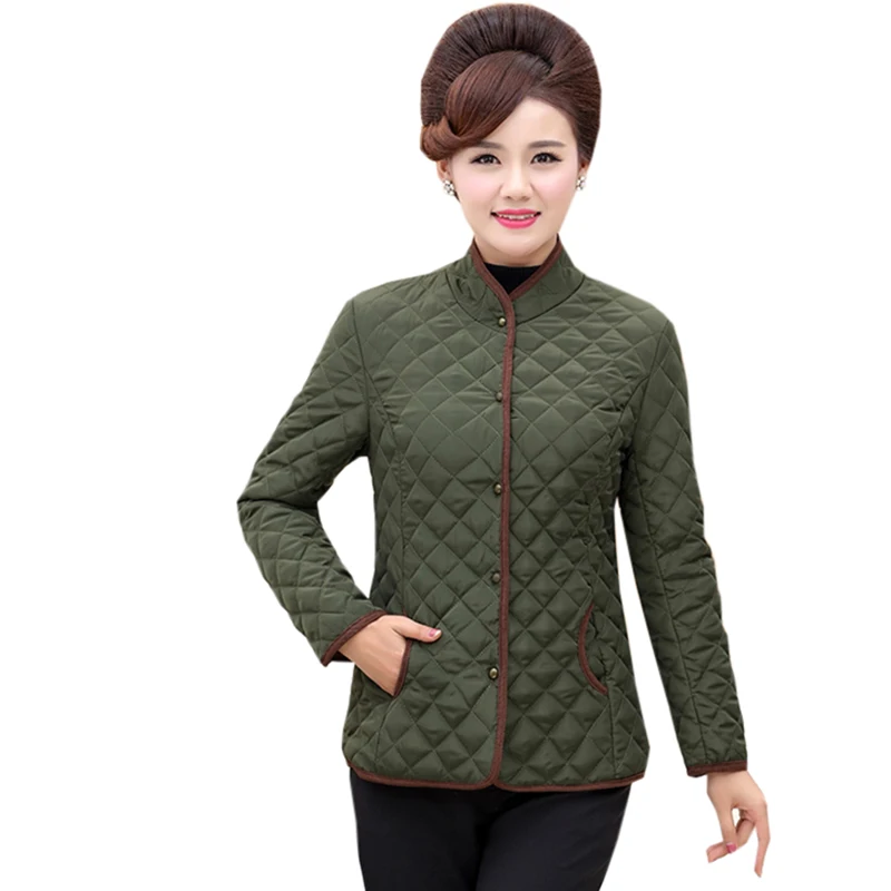 

Autumn Thin Cotton Coats Female Single Breasted Stand Collar Short Down Cotton Jackets Casual Army Green Cotton Coats FP1096