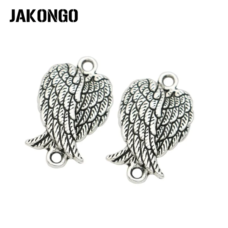 

JAKONGO Antique Silver Plated Angel Wings Connector for Jewelry Making Bracelet Accessories Necklace Findings DIY