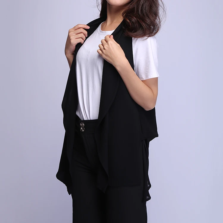 Women Summer Sleeveless Black Chiffon Waistcoat Blazer Casual Vest Long Suit Female Jacket Coat | Женская одежда