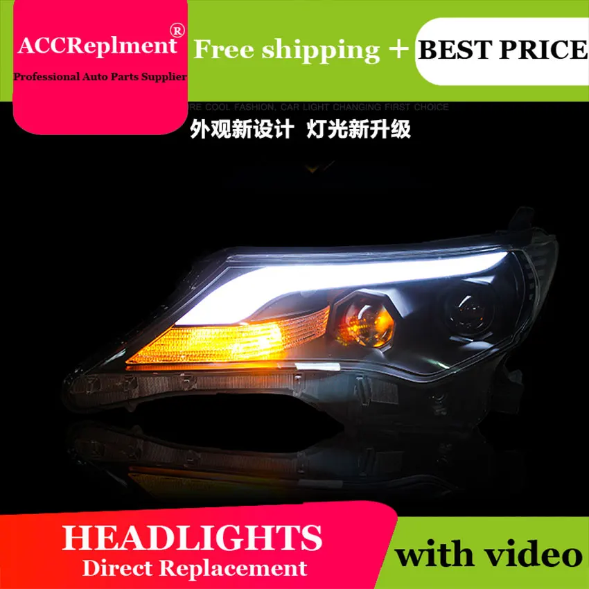 

car styling For RAV4 headlights U angel eyes 2013-2015 For RAV4 LED light bar Q5 bi xenon lens h7 xenon projector LED Bulb
