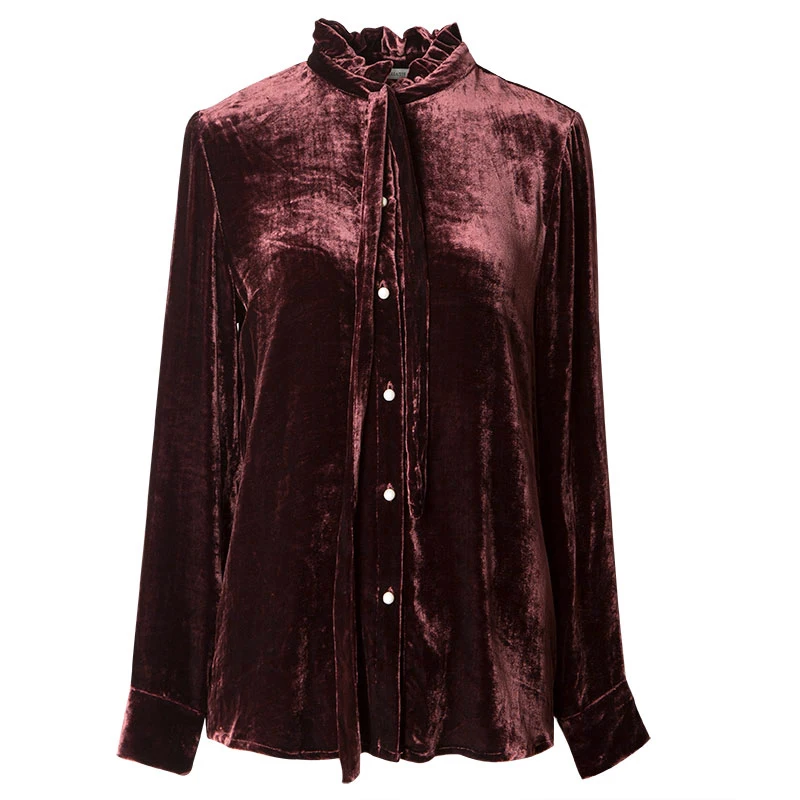 Silk Velour 2018 Shirt OL Mulberry Top Women Long Sleeve Winter Blouses M/L/XL FREE SHIPPING |