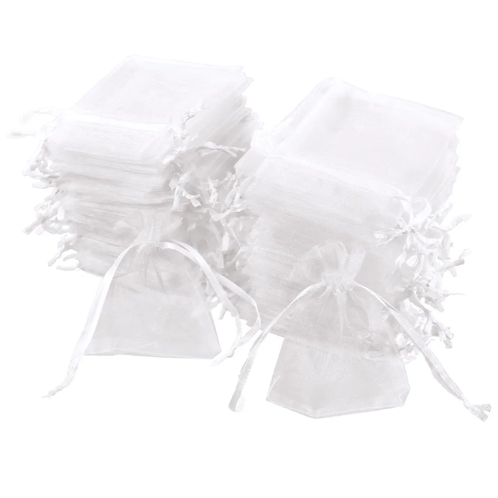 100 x 9cm*7cm white Organza Bags Gift Wedding Favour Pouches Jewellery Mesh Party Drawstring | Дом и сад