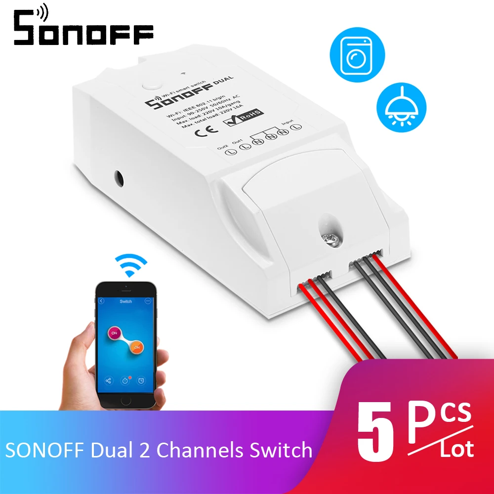 5 шт./лот SONOFF Dual ITEAD 2 канала WIFI умный переключатель для Alexa Google Home/Nest беспроводной