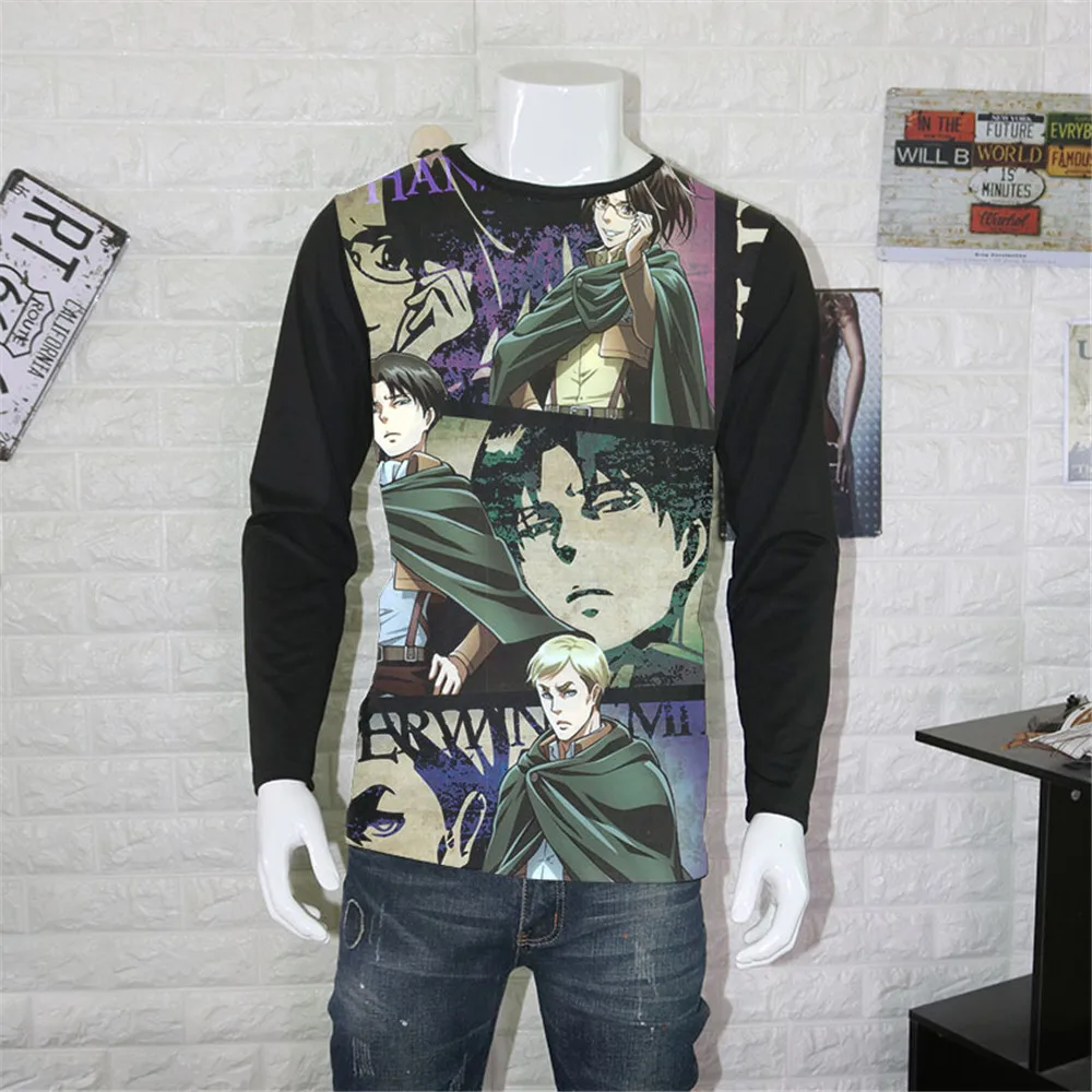 Косплей атака на Титанов футболка Shingeki No Kyojin Mikasa Levi футболки костюмы для мужчин и