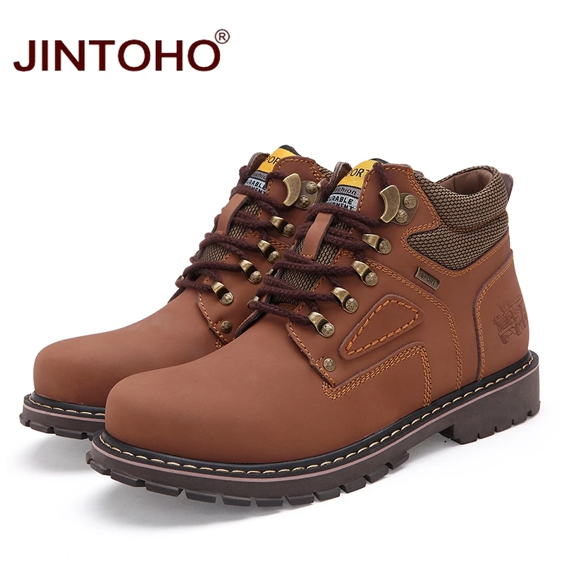 Мужские ботинки JINTOHO зимние из натуральной кожи на резиновой подошве для работы и