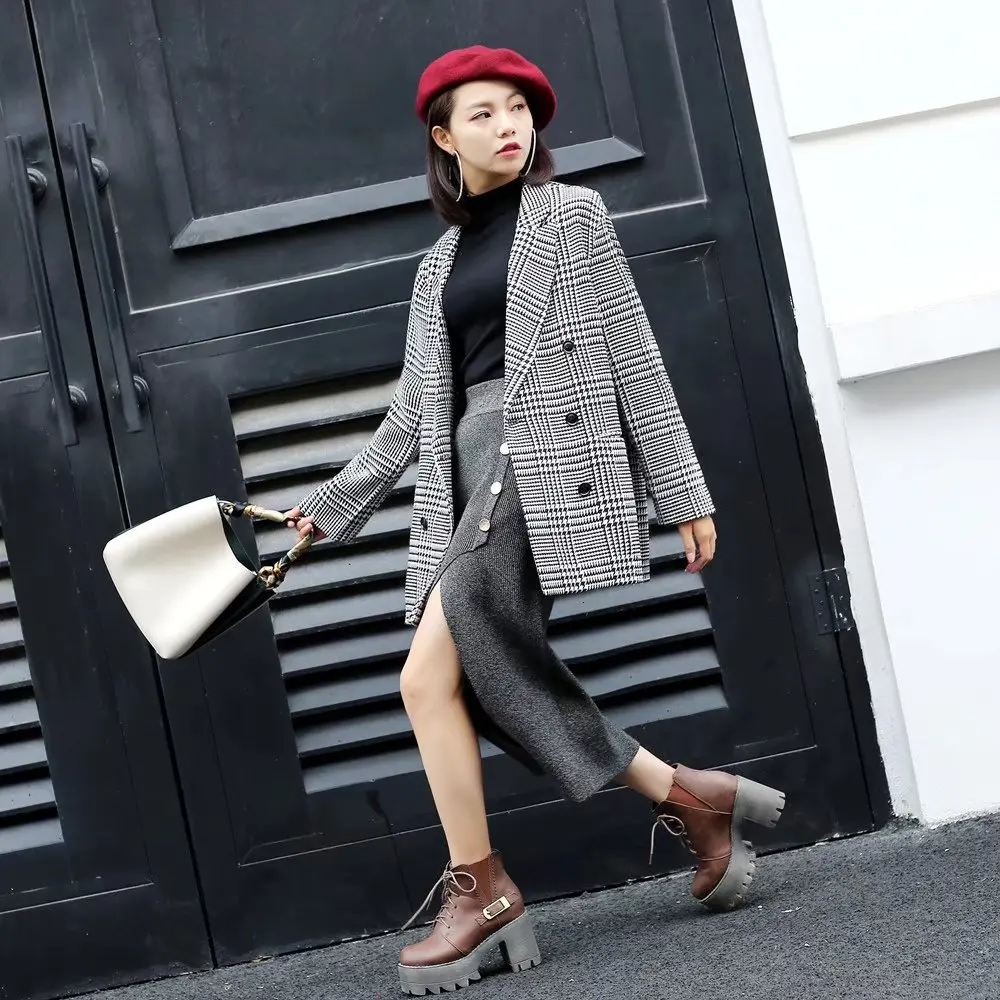2018 осеннее пальто модная клетчатая куртка для женщин повседневная одежда