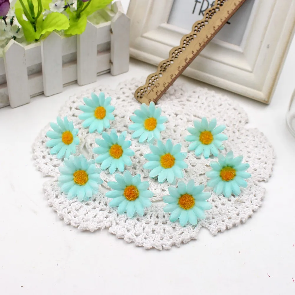 light blue 10 шт./лот, 4 см, подарок, искусственный мини-букет подсолнуха, цветы для свадьбы, машины, свадьбы, комнаты, вечерние украшения, скрапбукинг - Цвет: light blue