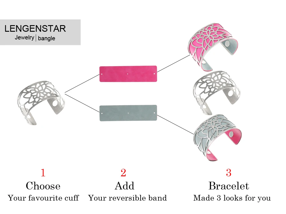 Legenstar 40/25/14mm Pu Leather Reversible Stainless Steel Bracelet Belt Cuff Bangle Handmade Accessories Women Decor Jewelry
