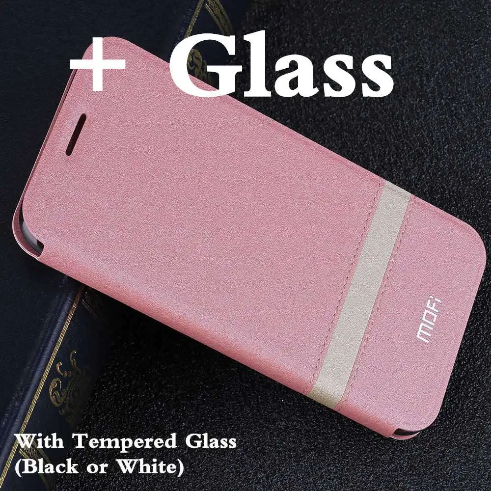 Pink with Glass Чехол-книжка MOFi для Honor 8X, чехол для huawei Honor 8X Max, ТПУ, чехол из искусственной кожи, чехол-книжка, силиконовый чехол - Цвет: Pink with Glass