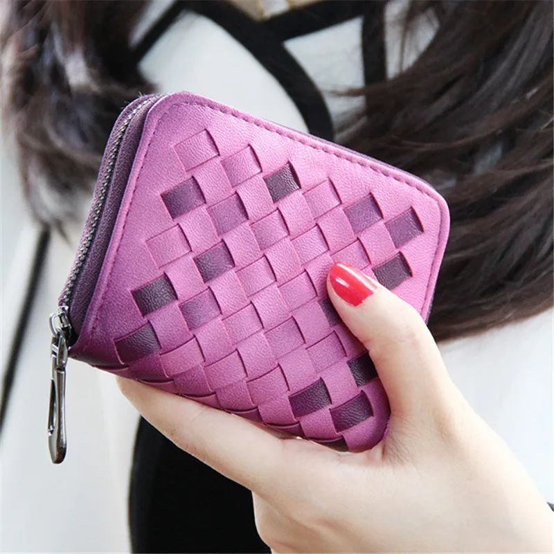 

Short wallet porte monnaie hand-woven leather mini wallet passport covepu wallet purse zipper bag card bag wallet NB124