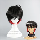 Короткий парик для косплея Nanbaka Jyugo No.15 No.25 Niko NO.69 Rock из черных и красных многослойных синтетических волос + шапочка для парика