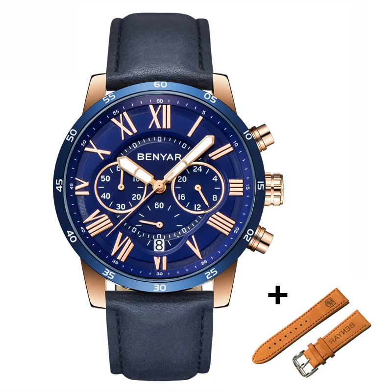 L Blue Gold Blue BENYAR часы для мужчин набор люксовый бренд кварцевые часы Мода хронограф Спорт Reloj Hombre часы мужской час relogio Masculino - Цвет: L Blue Gold Blue