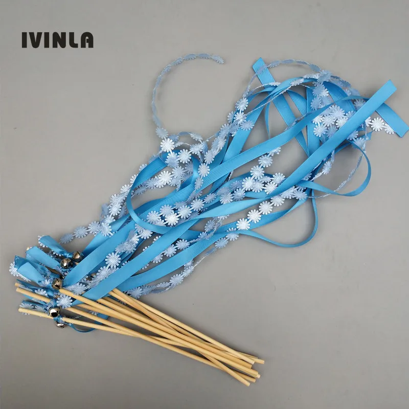 30 шт./лот синие свадебные ленты палочки с золотыми колокольчиками для свадебной