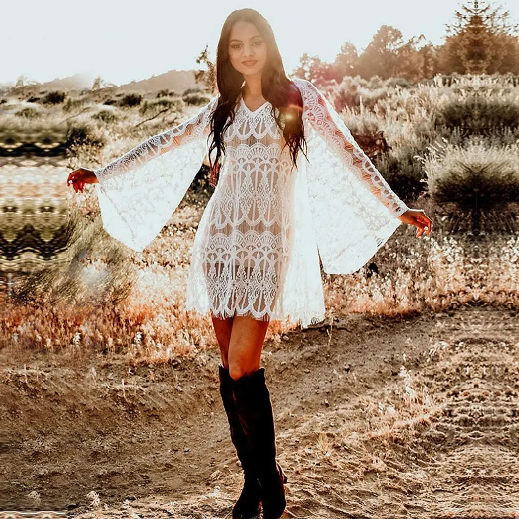 Новые модные женские пляжные с v образным вырезом и длинным рукавом Свободные