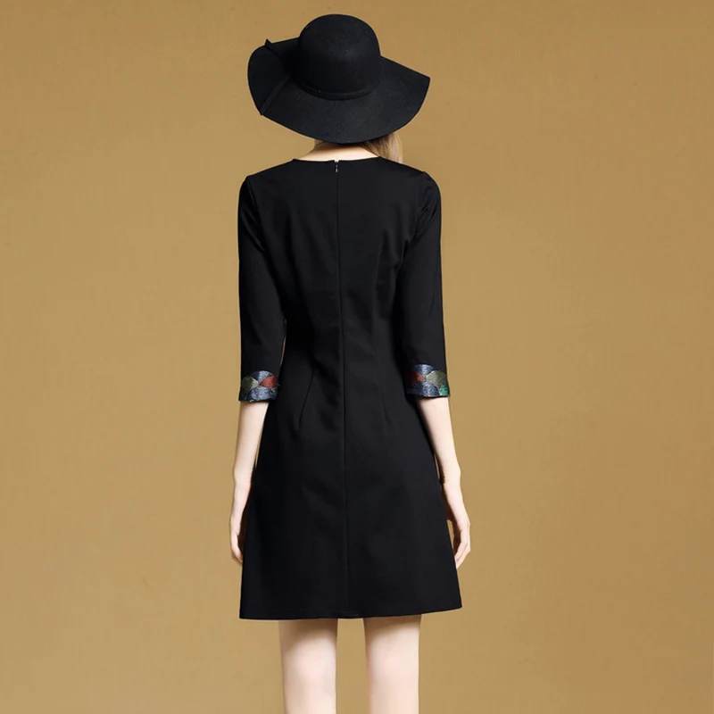 2019 Spring Summer New Women's Office Lady embroidered dress Fashion O-Neck Elegant Slim A word Mini LF1057 | Женская одежда