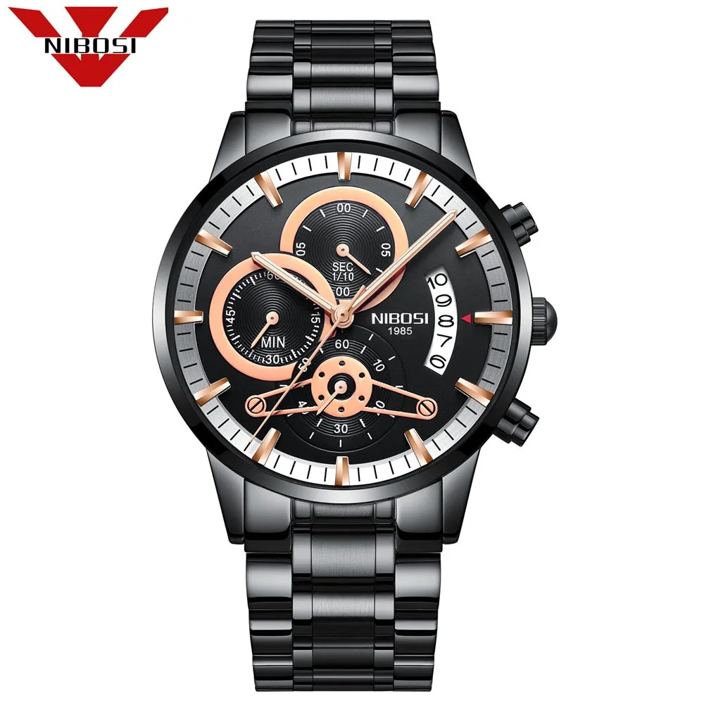 Black Rose gold Reloje NIBOSI Мужские часы Мужские автоматические кварцевые роскошные мужские часы брендовые водонепроницаемые спортивные часы мужские Relogio Masculino - Цвет: Black Rose gold