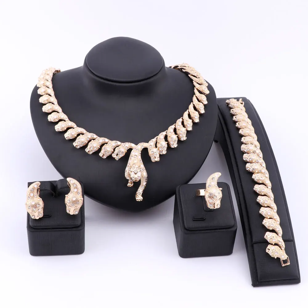 Ручной работы Дубайская золото Цвет Прозрачный Кристалл Leopard Ювелирные наборы