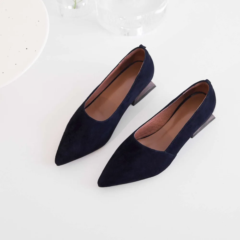 Krazing Pot European popular concise pumps genuine leather block low heels slip on solid vintage pointed toe clubwear shoes L25