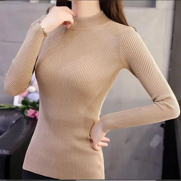 

Высокое качество свитера водолазка с длинными рукавами пуловер женский свитер Базовая рубашка Топ однотонный эластичный тонкий свитер вяз...