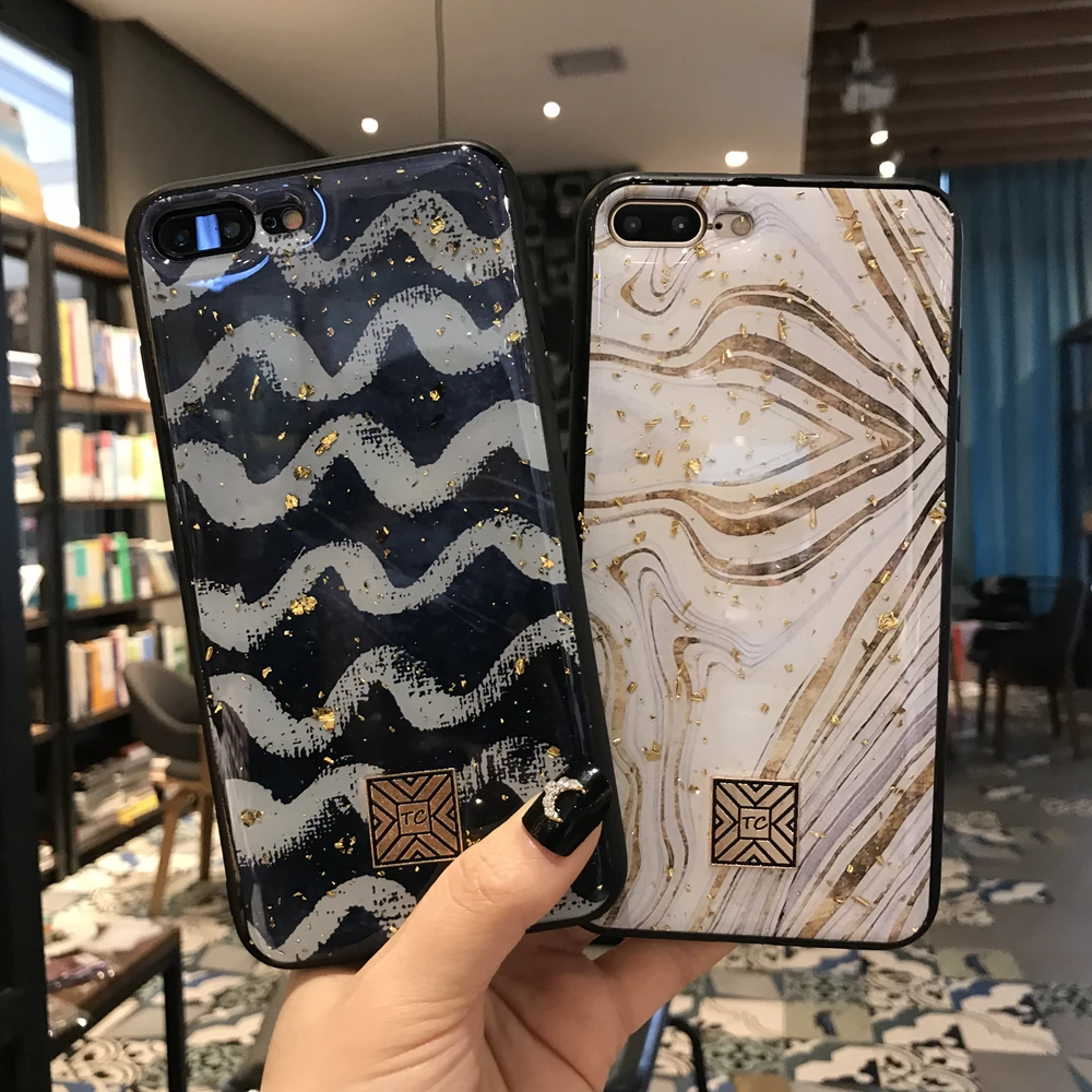 Роскошный блестящий чехол для телефона из золотой фольги для iPhone XS Max XR X 11 Pro Max, мягкий чехол из ТПУ с мраморной полосой для iPhone 7 8 6 6s Plus, чехол