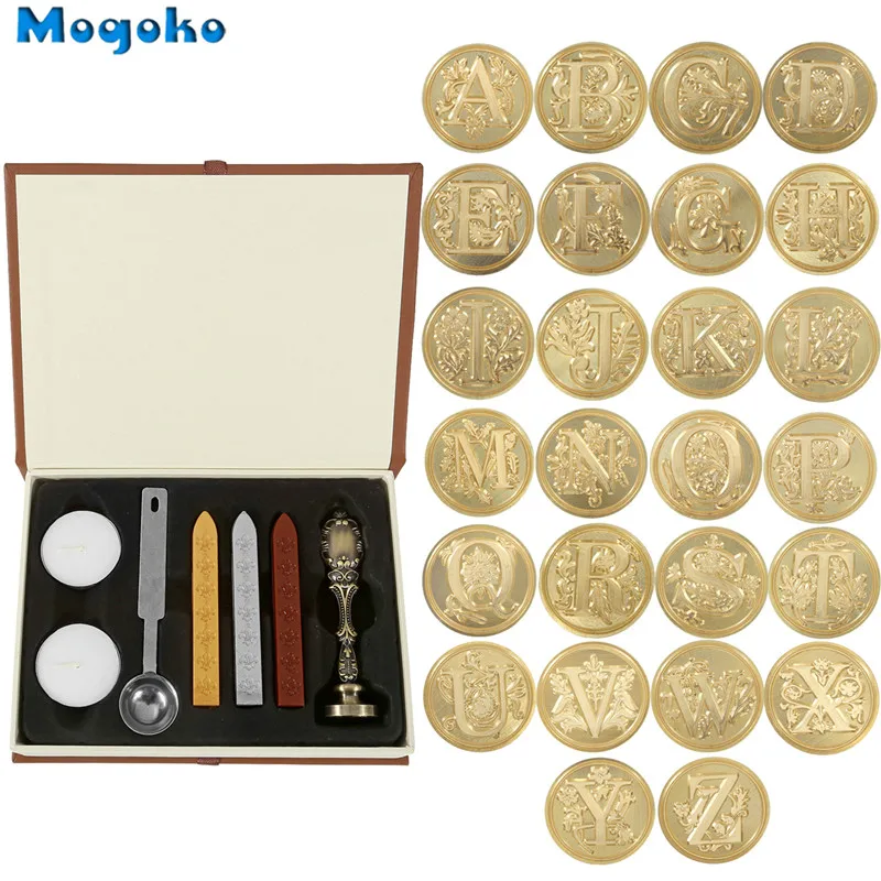 Mogoko воск печать штемпели набор под старину латунная головка ручка Алфавит
