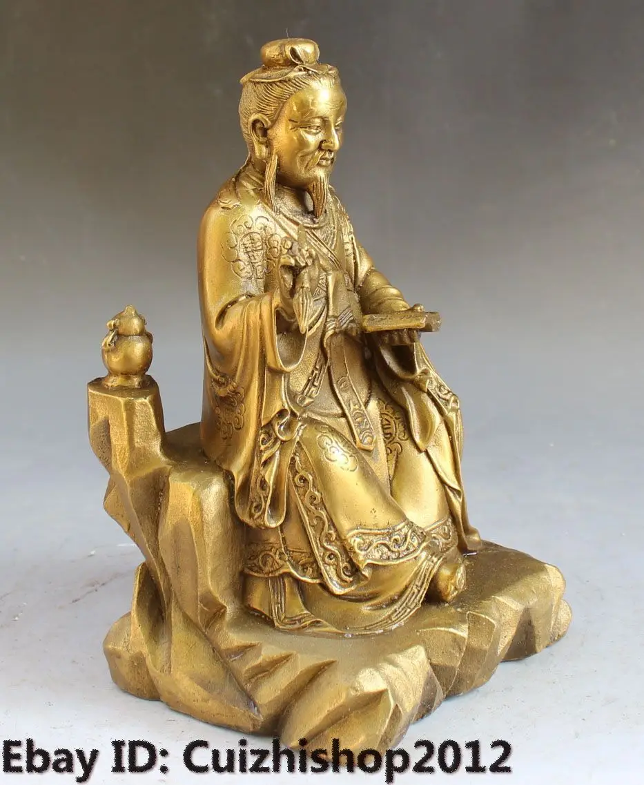 9-дюймовая народная китайская латунная ручка-держатель статуя скульптура