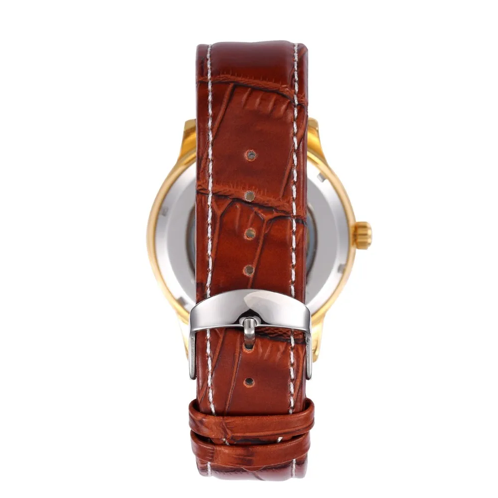 

Fashion Men Watches Mens Skeleton Watch Leather Band Automatic Mechanical Watch Men Luxury Gold Watch shenhua montre homme