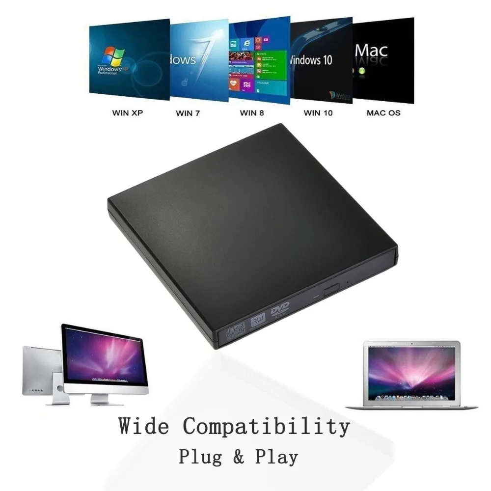 Портативный USB внешний DVD RW ГОРЕЛКА Оптический привод для Asus HP ACER DELL настольный
