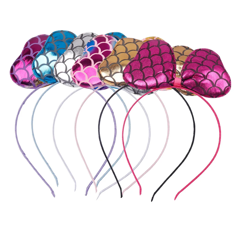 2 шт./лот мягкая кожаная повязка для волос с принтом русалки рыбьей чешуи уши