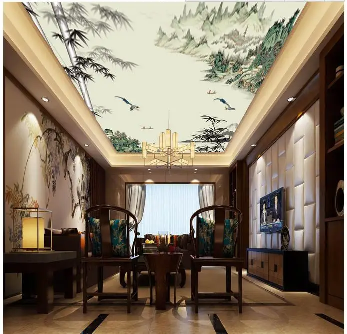 

Пользовательские 3d фото обои, 3d потолочные фрески, обои, ландшафт бамбука, верхние потолочные фрески, 3d обои для гостиной, Настенный декор