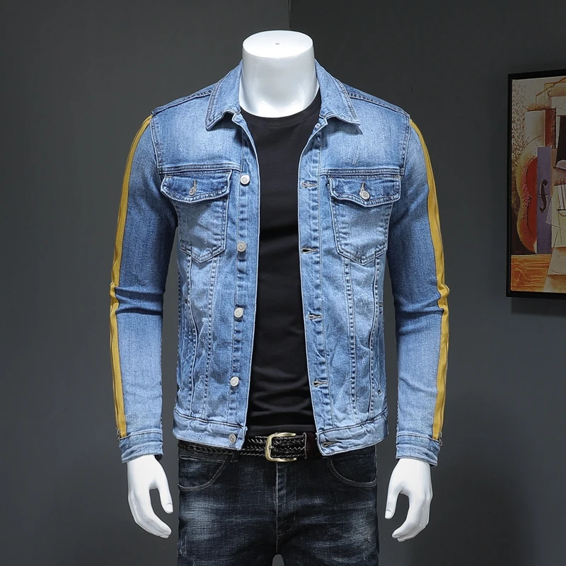 2019 оригинальные мужские джинсовые куртки с вышивкой сзади и длинными рукавами на