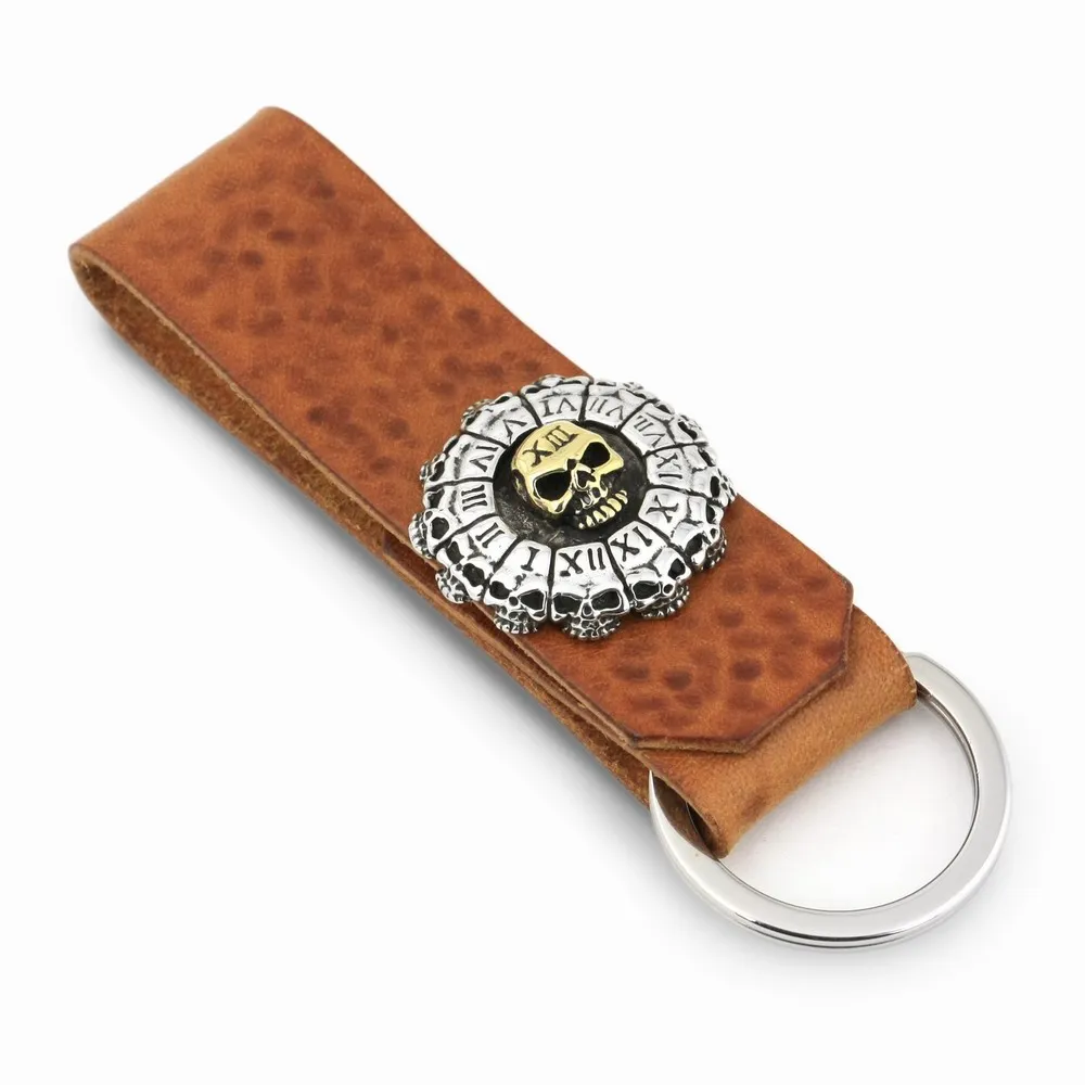 Часы в римском стиле 9T001 из зернистой кожи с брелком виде черепа|skull zombie|keychain