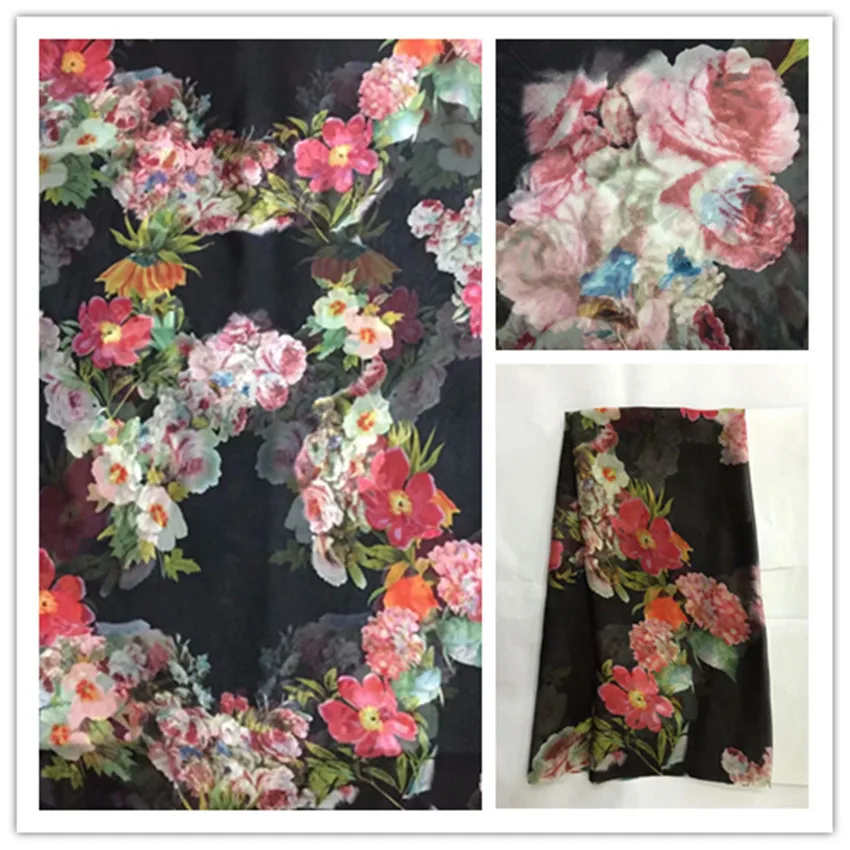 

140cm Printed Nature Silk Chiffon Fabric For Crafts Material Sewing Women Dress Scarf Clothes Textile100% silk 6M/M DS19
