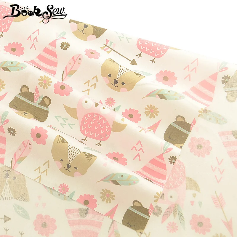 Booksew 100% хлопчатобумажная саржевая детская ткань для кукол мультяшный розовый