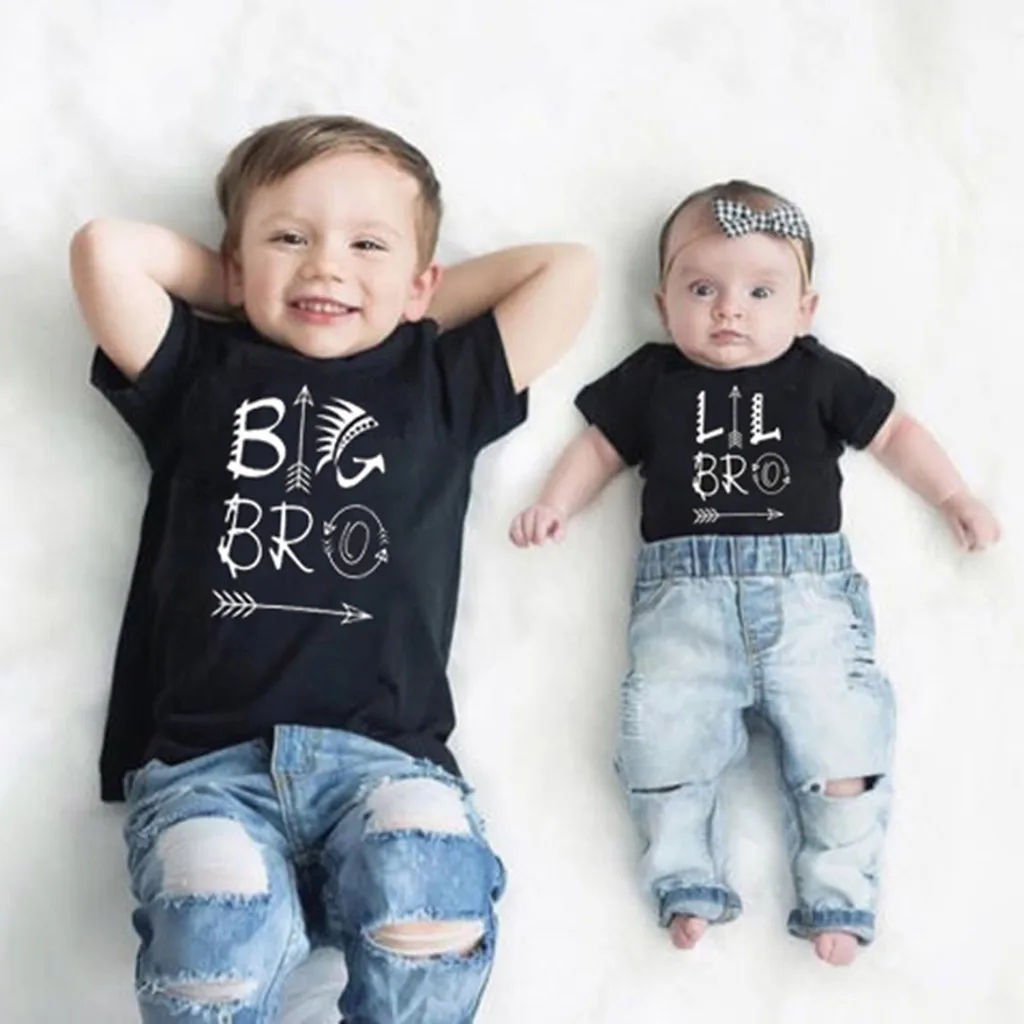 Одежда для маленьких мальчиков Хлопковый комбинезон с надписью Little Brother Футболка