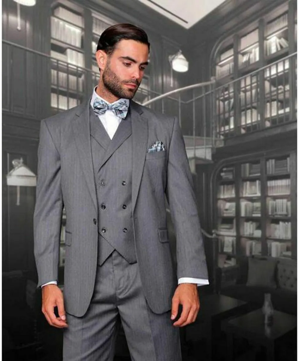 Мужские свадебные костюм с одной пуговицей серый 3 шт. мужской Slim Fit смокинги