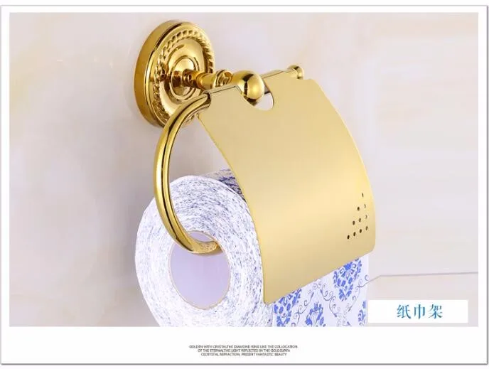 Медный набор аксессуаров для ванной комнаты, Золотой держатель для полотенец, стеклянная полка, держатель для туалетной щетки, держатель для бумаги, настенный набор аксессуаров для ванной