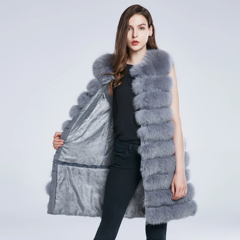 JKP Winter Women's Fox Fur Coat Detachable Sleeveless Vest 2022 New Fashion Stripes Spliced Female Natural Fur Jacket enlarge