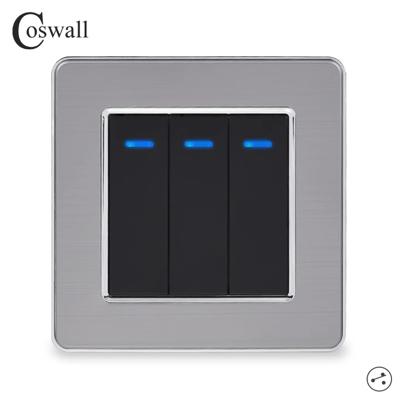 Переключатель света Coswall настенный переключатель из нержавеющей стали 3 клавиши 2
